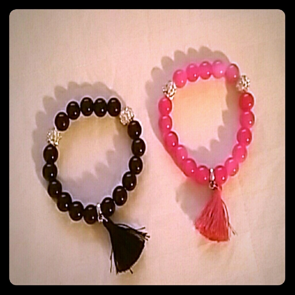 bundle of trendy beaded tassel bracelets